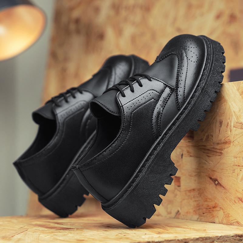 Herren Casual Britischer Stil Colorblock Lederschuhe mit dicker Sohle und Höhenerhöhung