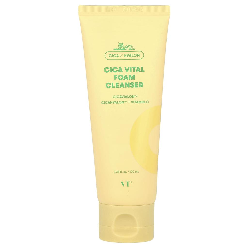 VT COSMETICS Cica Vital Foam Cleanser, 3.38 Fl Oz (100 Ml)