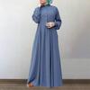 Women's Long Sleeve Button Down Casual Outfits Solid Color Round Neck Maxi Dresses