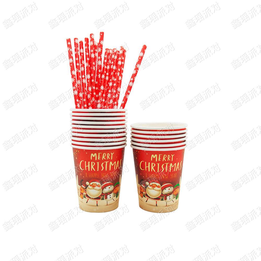 In-Stock Christmas & New Year Party Decoration Set: Thick Paper Cups, Plates, Tablecloth & Pull-Flag