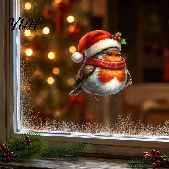 DIY Holiday Home Accents Christmas Bird Static Window Stickers, Cute Decorative Clings, PVC Waterproof Glass Stickers for Murals Windows And