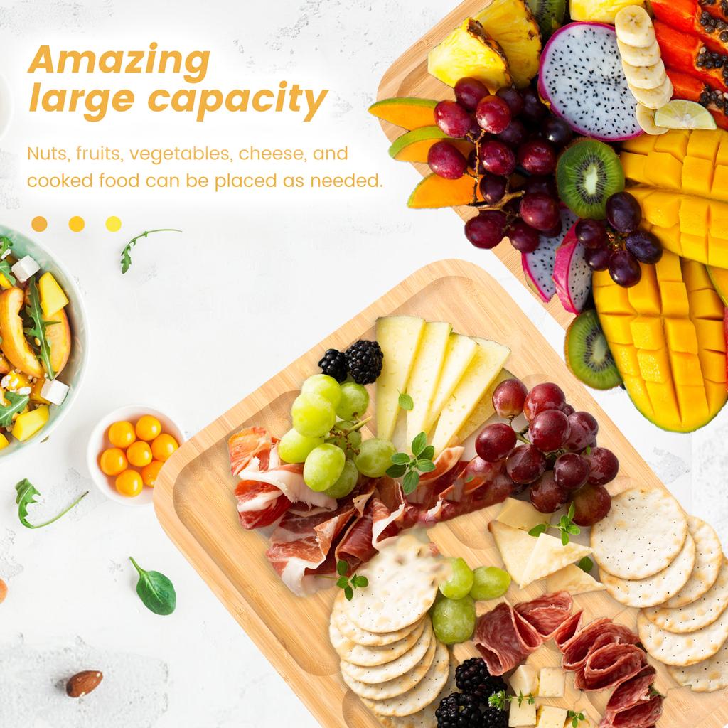 Bamboo Cheese Platter with Transparent Lid Biscuit Snacks Fruit Serving Tray Divided Charcuterie Board for Party Camping Picnic