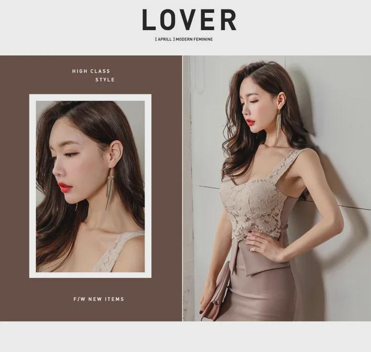 2019 Sommer Koreanisches Spitzen-Hosenträgerkleid – Slim Fit OL-Stil