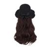 Bucket Hat Bow Top Hat Wig Korean Style Long Curly Wave Hair Fisherman Hat Wig  Autumn Winter