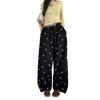 Bow-printed sweatpants women's spring and autumn new loose and thin corset sweatpants high-waisted casual wide-leg pants