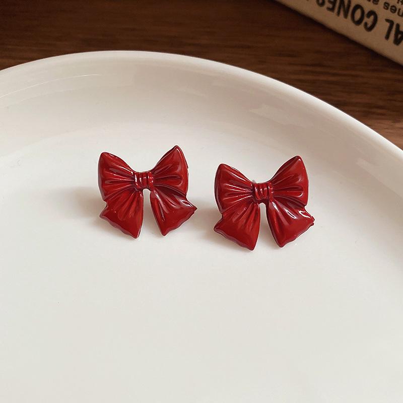 Ancola Silver Needle Red Heart Earrings – Fashionable, Luxurious & Elegant for Autumn/Winter 2025