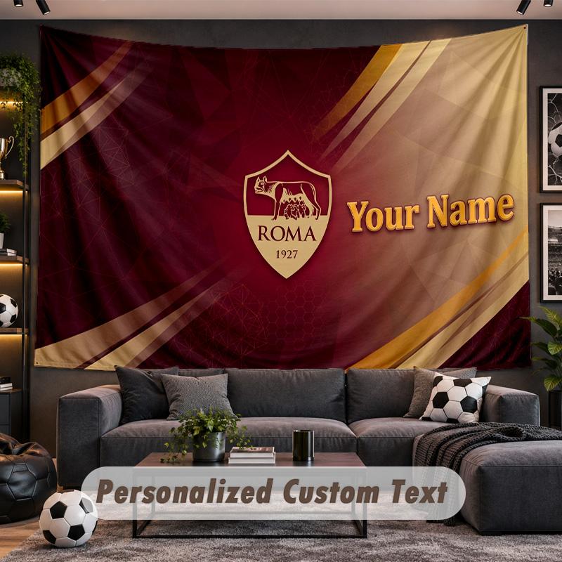 AS Roma FC Personalized Tapestry Support Custom Name, Wall Art Home Decoration