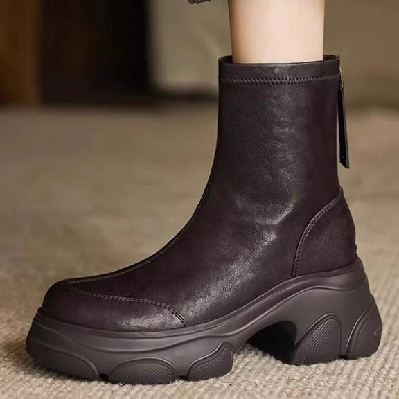 Huge Light~ Handmade Meow Claw Boots Skinny Short Boots New Elastic Boots Thick-soled Martin Boots Leather Rear Zipper Fashion Boots