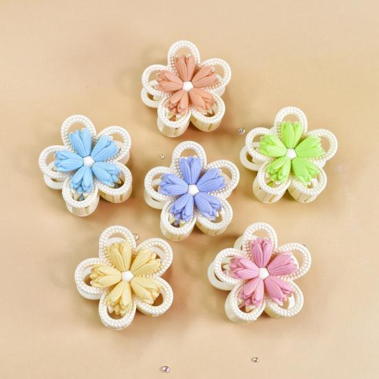 Women Hair Claw Double-Sided 3D Flower Design Strong Grip Hair Clip Anti-slip Design Back Head Hair Clip Hair Accessory