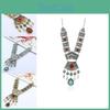 Simulation Style Ethnic Gemstone Decoration Women Metal Necklace Tassel With