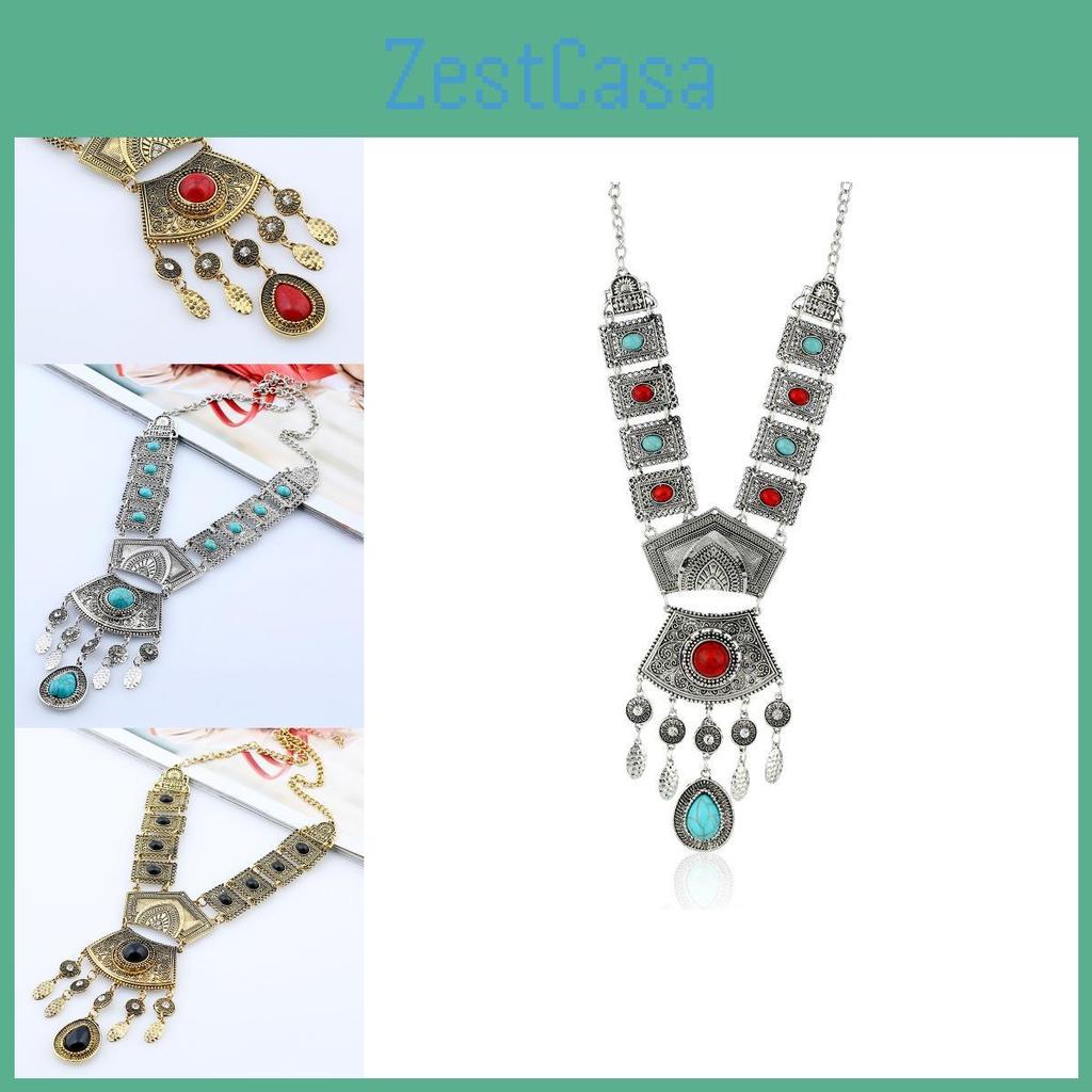 Simulation Style Ethnic Gemstone Decoration Women Metal Necklace Tassel With