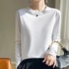 Women's Long-Sleeve Round Neck Loose Base Layer Top, Spring/Autumn Style, Dropped Shoulders, Solid Color