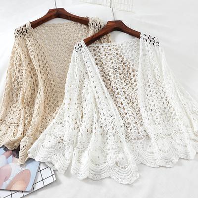 Offener Häkel-Strickjacke Durchbrochener Bolero Damen Lässig Weiß Blume Floral Offene Masche Damenpullover Locker Gestrickte Oberbekleidung
