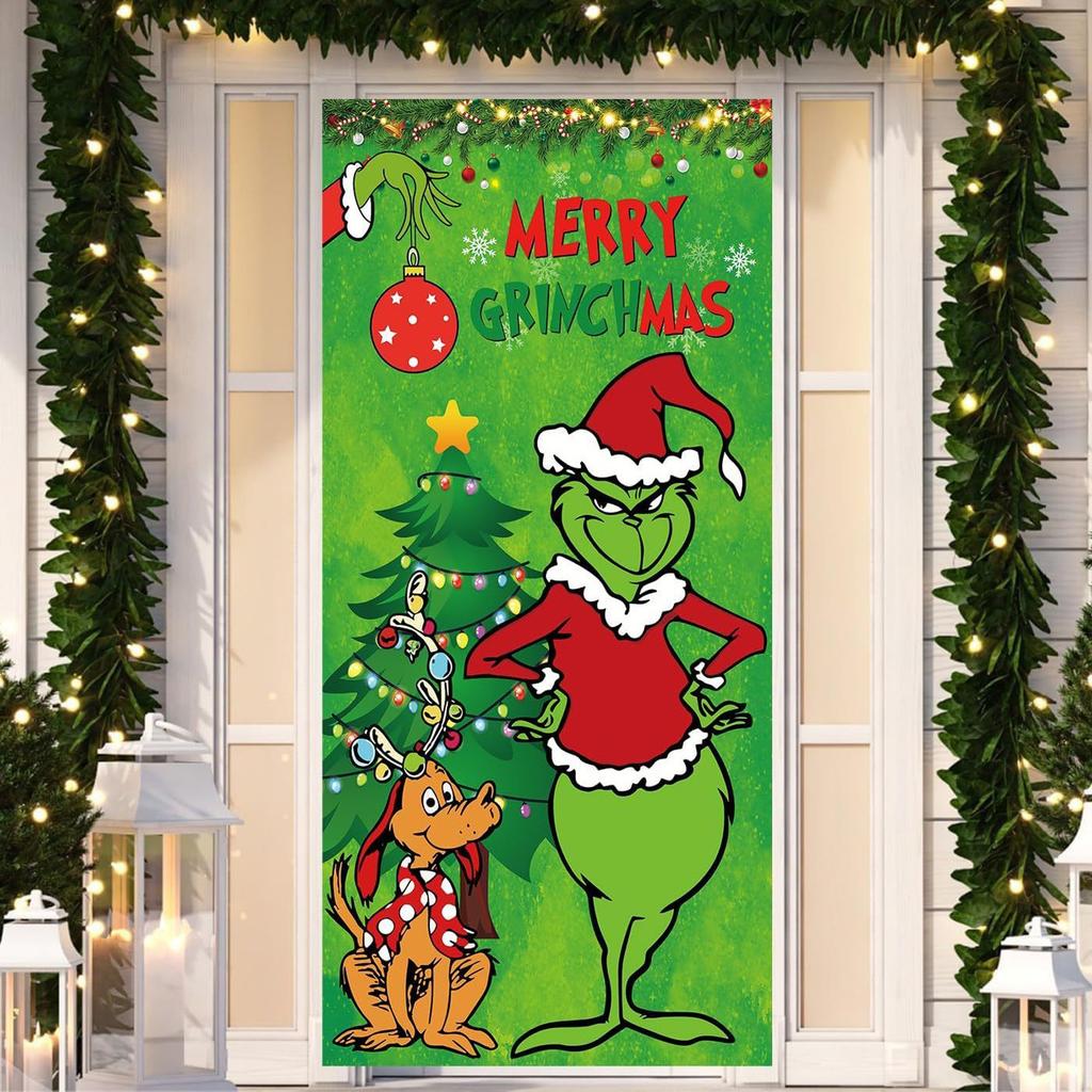 Christmas Door Cover,Christmas Door Decoration, Front Door Decor Holiday Xmas Party Supplies 78.7x35.4Inch