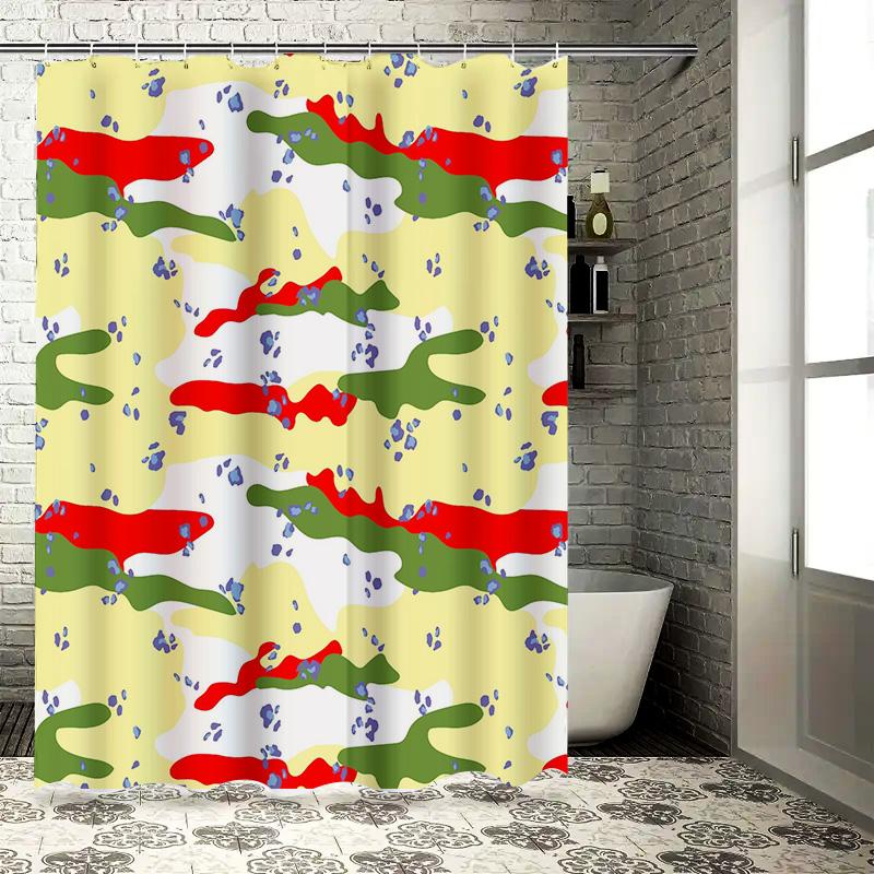 Vibrant Camouflage Print Shower Curtain Waterproof Fabric for Bathroom Decor Red Green White Yellow Blue Splash Pattern Home Acc