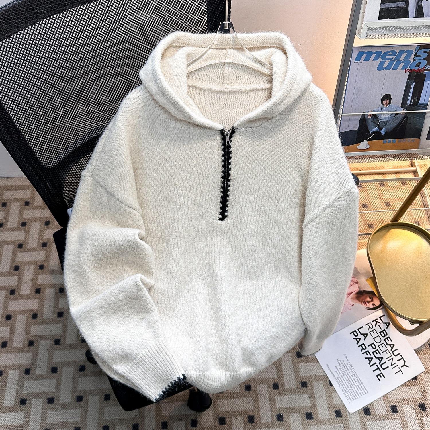 Unisex Half-Zip Hooded Sweater - Autumn/Winter Loose Fit Knitwear M абрикосовый