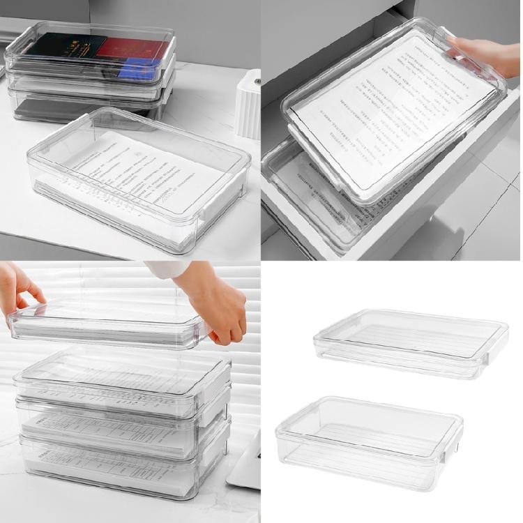 Stackable File Organizers Clear Paper Storage Box with Lid Stationery Storage Container Office Supplies for Documents