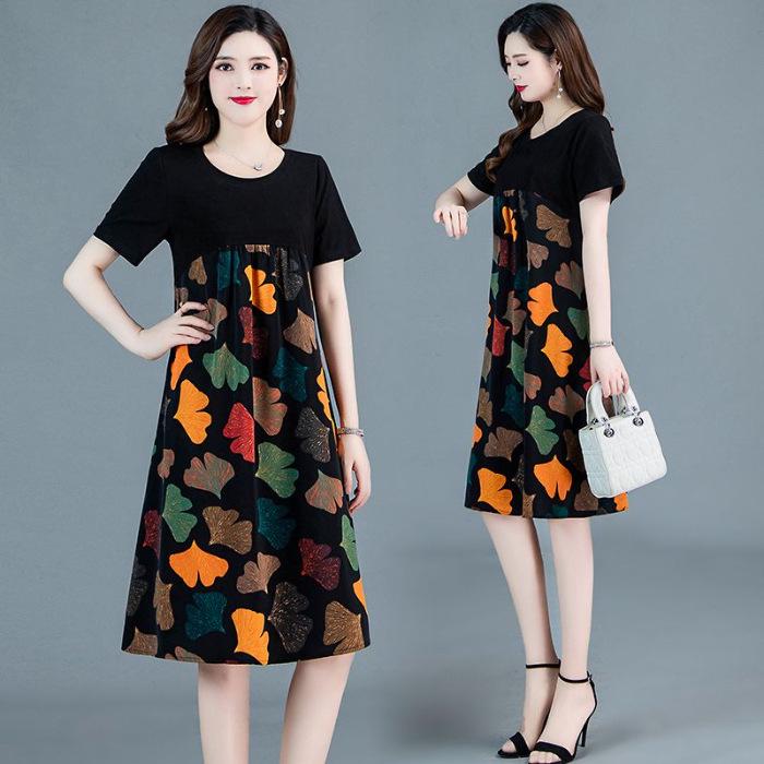Elegant Summer Plus-Size Printed Dress for Stylish Middle-Aged Women