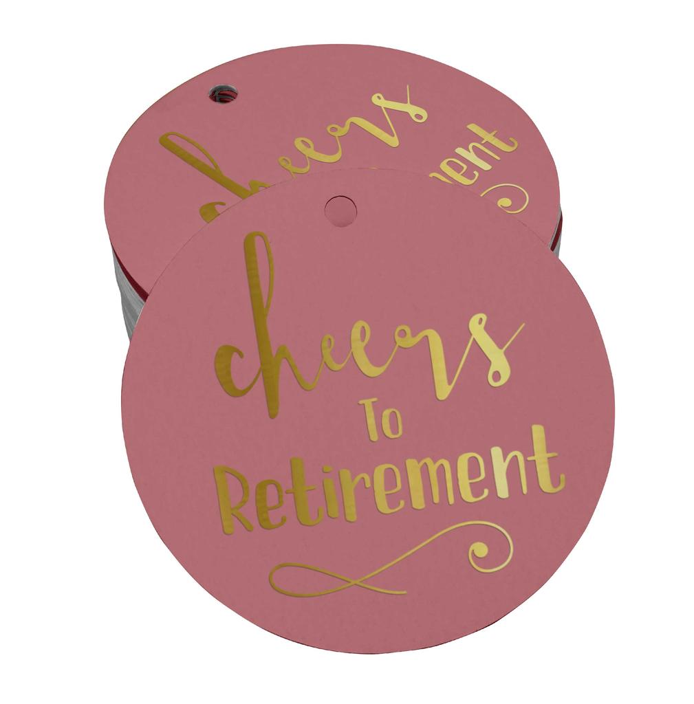 Inkdotpot Pack Of 100 Real Gold Foil Paper Tags Cheers To Retirement Favor Hang