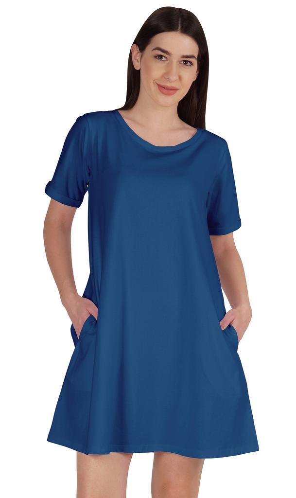 Inkmeso Vestido swing com bolsos verão algodão túnica camiseta vestido para mulheres