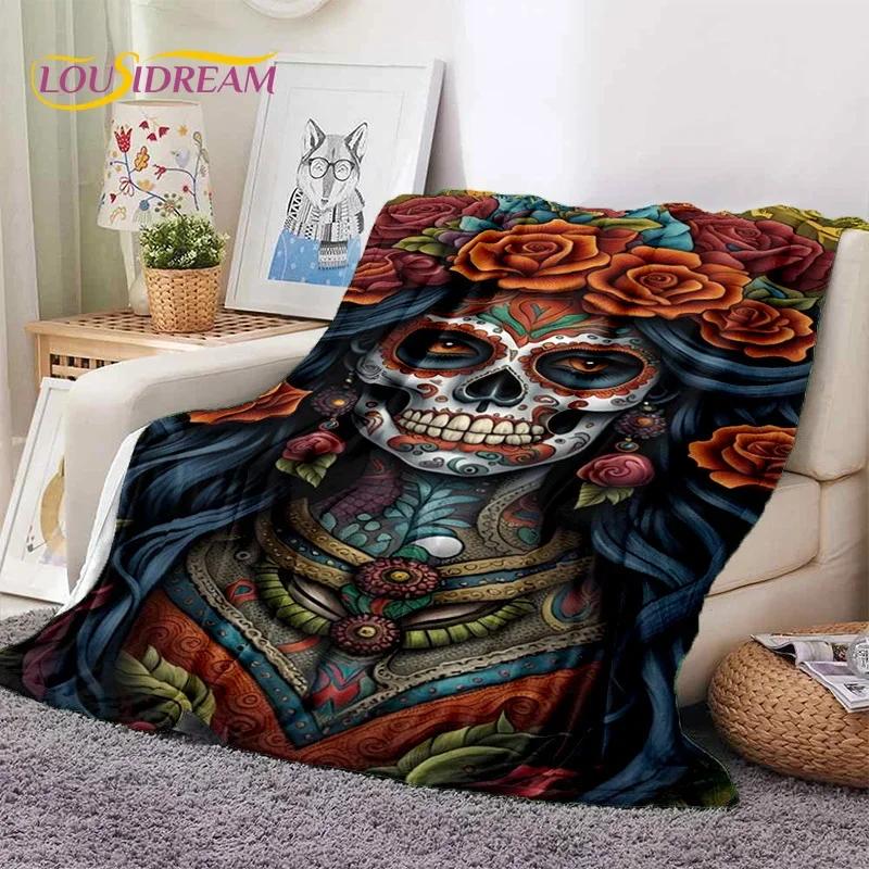 Skull Dead Girl 3D Gothic Horror Female Rose Soft Flannel Blanket for Beds Bedroom Sofa Picnic,Throw Blanket for Cover Leisure