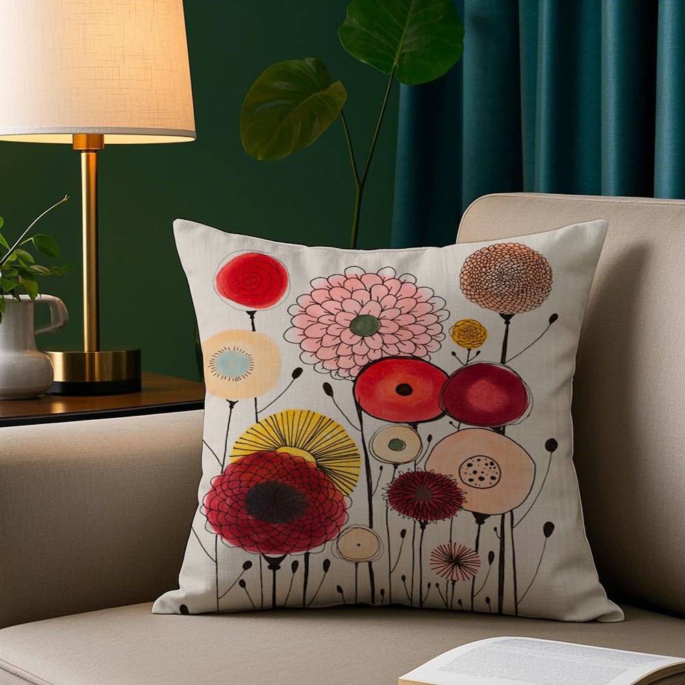 Simple Flower Art Pillow Case Plush Fabric Soft Pillowcase Double Sided Print Sofa Cushion Cover Throw