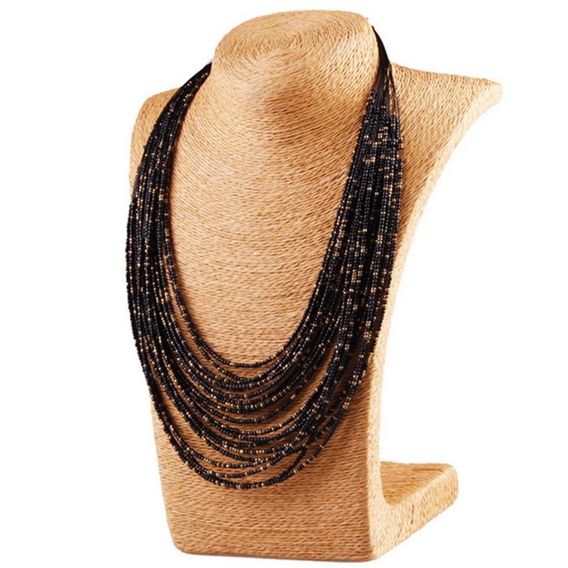 Mode Damen Mix Farbe Mehrschichtige Rocailles Choker Klobiger Anhänger Bib Halskette