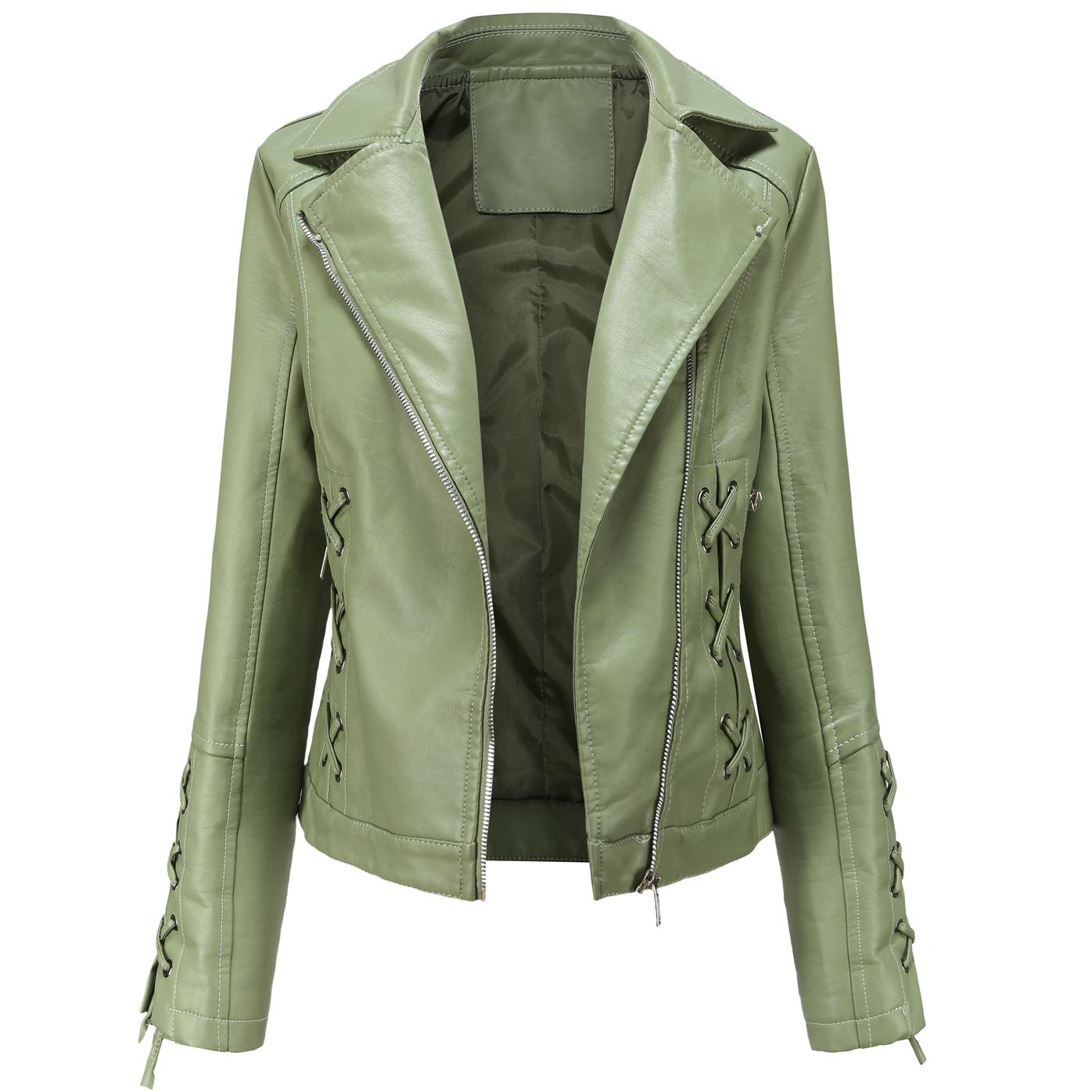 

Женская асимметричная укороченная куртка из искусственной кожи на молнии из искусственной кожи, байкерское короткое пальто, тонкая верхняя одежда, винтажная укороченная куртка со шнуровкой, мотоциклетный бомбер, осень-весна, новинка 4XL зелёный