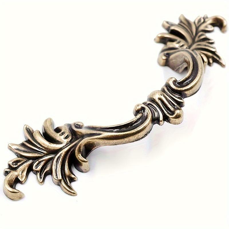 4pcs Vintage Elegant Drawer Pulls, Antique Brass for Cabinets, Closets, Dressers & Bathrooms (Double Hole with Screws)