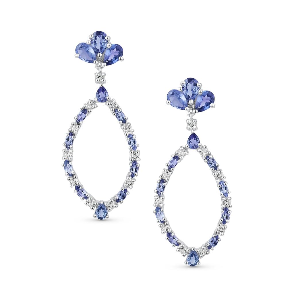Large Statement Open Teardrop Slavender Purple Gemstone Tanzanite Leaf Chandelier Earrings for Sterling Silver Women.925