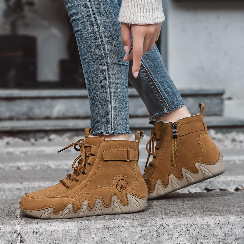 Damen High-Top Plüsch Freizeit-Sneaker Schneestiefel Handgefertigte Lederschuhe Stiefeletten Winter