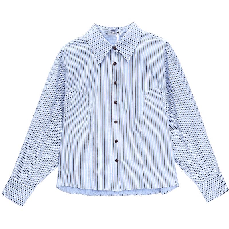 BATTU Women's French Style Striped Cotton Long-Sleeve Shirt