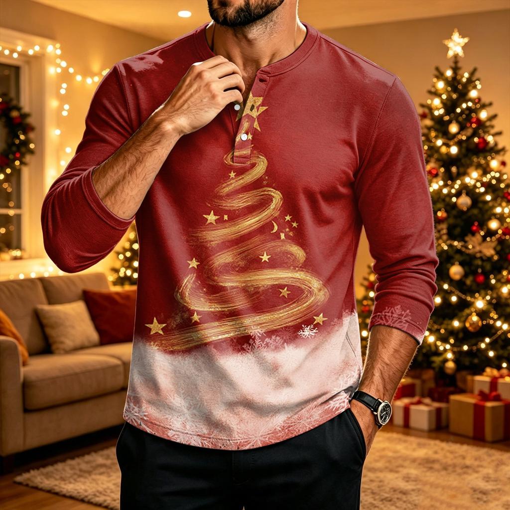 Men's Christmas Printed Long Sleeve Shirt