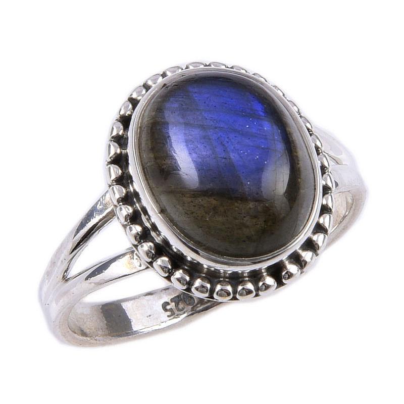 Natural Labradorite Gemstone Handmade 925 Solid Sterling Silver Ring Size 7 t5J86