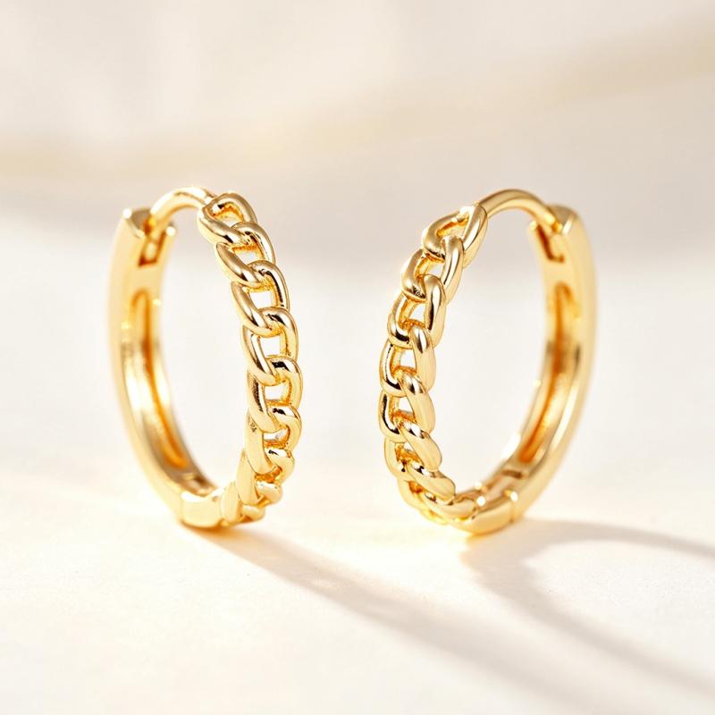 Curb Chain Twist Hoop Earrings for Women Gold Color Luxury Wedding Accessories Simple Fashion Party Daily Metal Jewelry
