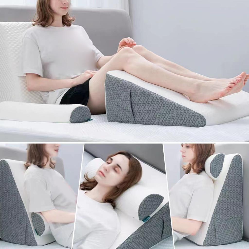 Bed Wedge Pillow Polyester Sponge Triangle Elevated Support Pillow with Small Round Pillow for Back 