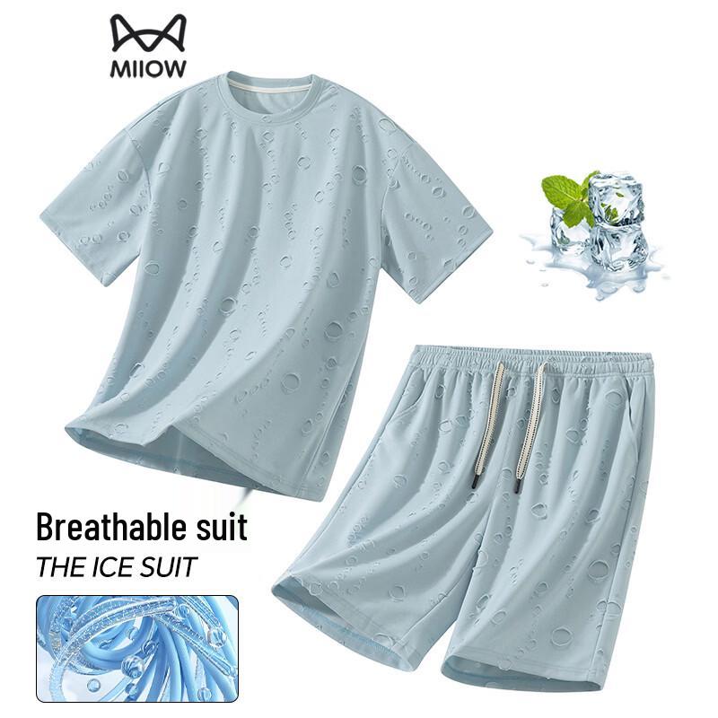 MiiOW Men's Ice-Feel Bubble Texture Casual Two-Piece Set
