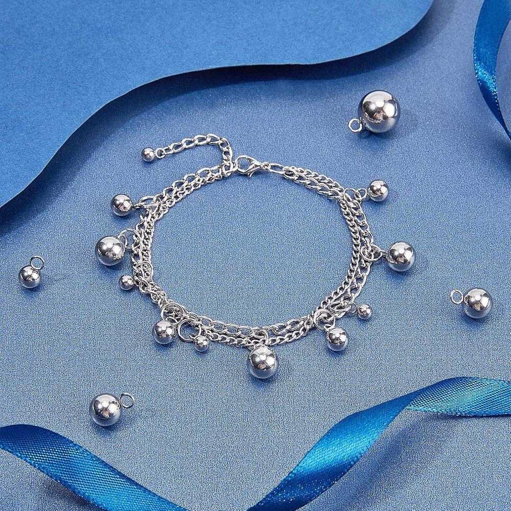 100pcs 4 Style 304 Stainless Steel Charms Ball Stainless Steel Color 7x4mm
