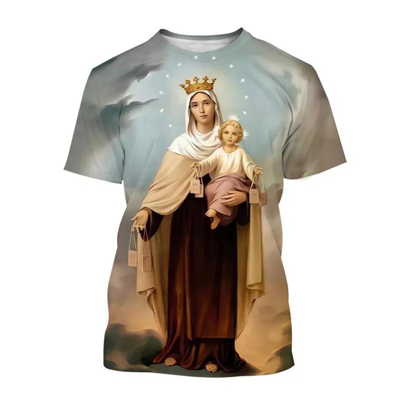 Hot Selling Virgin Mary 3D Printed T-shirt Personality Christianity Mother Of God Holy Child Tees Casual Short-sleeved T Shirt