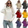 Suéter de malha versátil de manga comprida para outono e inverno feminino multicolor