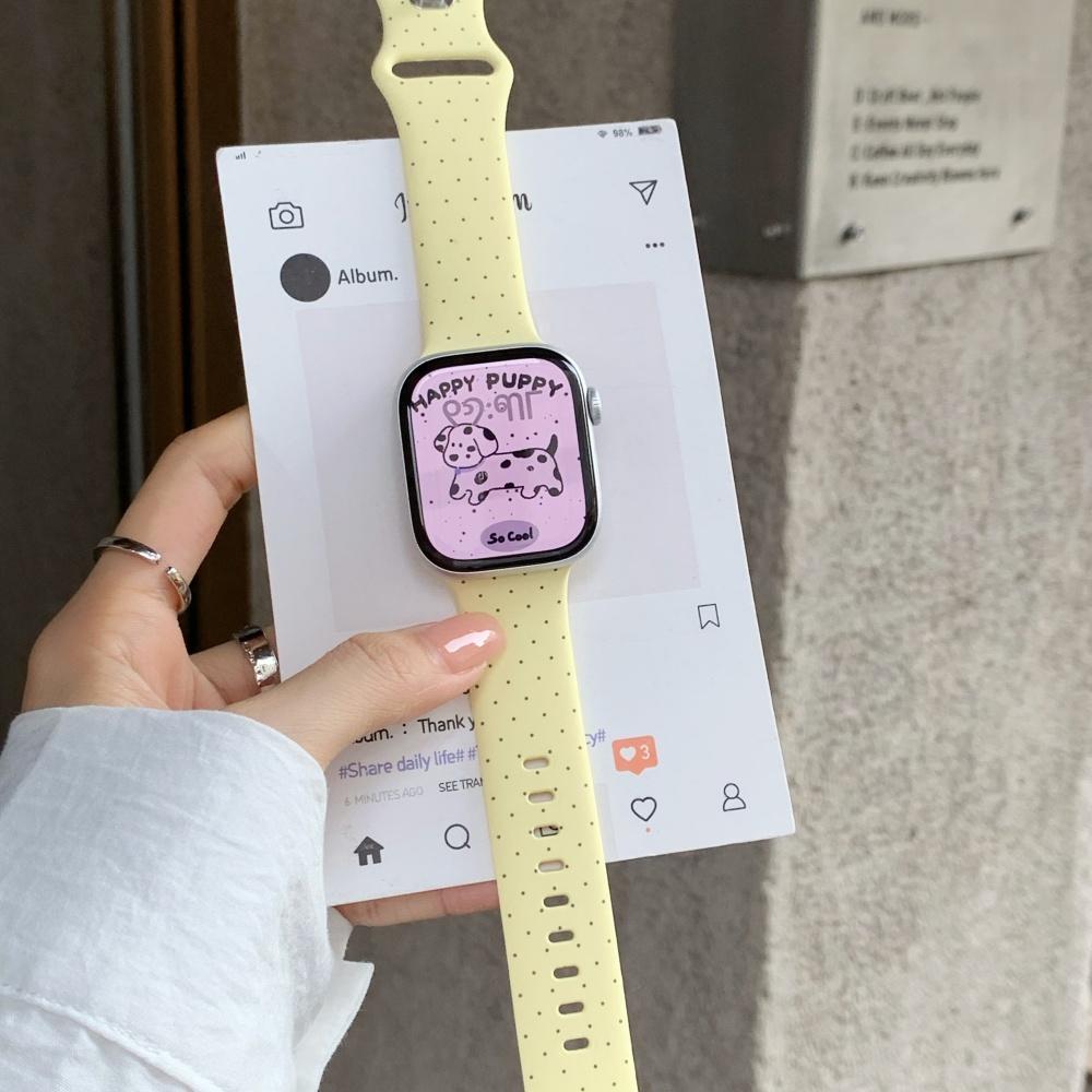 Wide Floral Polka Dot Silicone Strap Butterfly Buckle for Apple Watch Series12 11 10 SE1 2 3/Ultra4 3 2 38/42/45/49 mm