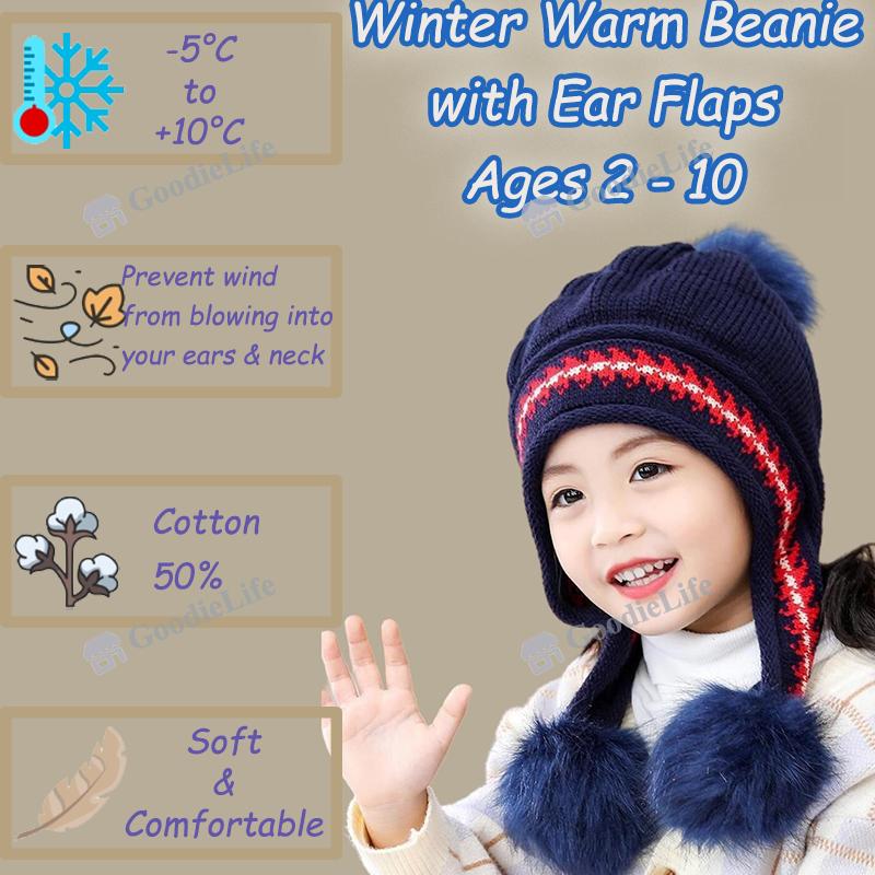 Baby Winter Hat Knitted Beanie with Ear Flaps Warm Windproof Stocking Cap for Newborn Infant Boys & Girls Korean Style Cute Kids Cap