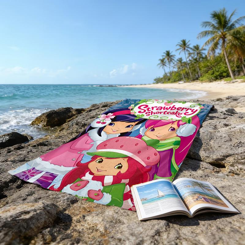 1pc Strawberry Princess3 Beach Towel, Beach and Seaside Swimming Pool Equipment, Fashion Pattern, Rectangular, Travel Essentials