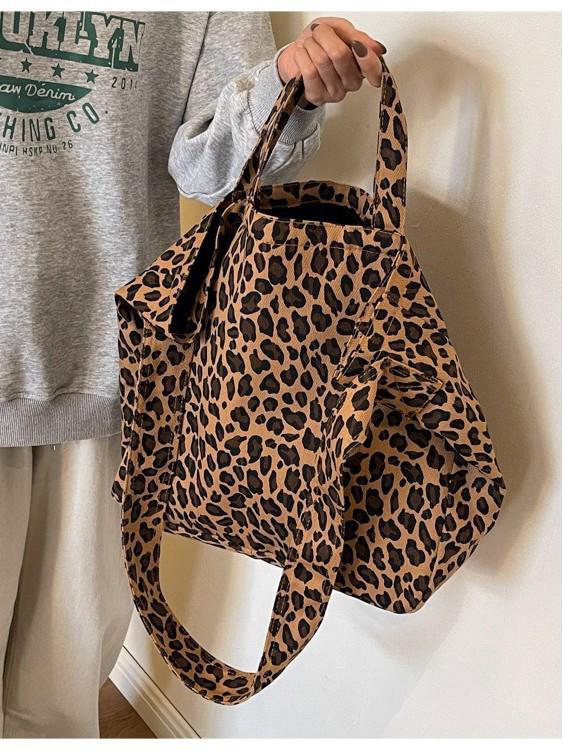 2025 Women's Leopard Print Canvas Tote Bag with Large Capacity – Shoulder & Handbag Trend