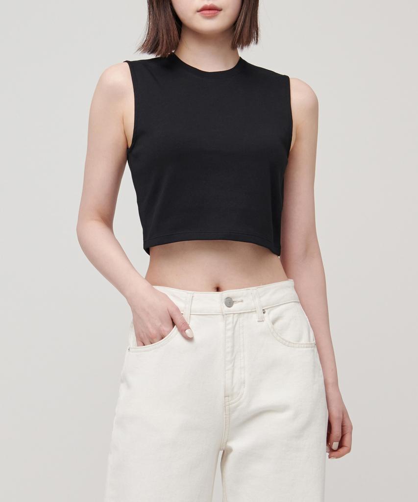 Musinsa Standard Woman Women'S Crew Neck Crop Sleeveless Top [Black]