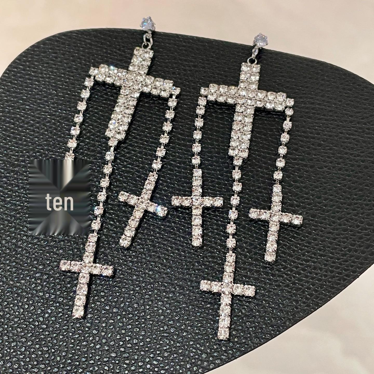 Sweet & Spicy: Dark Style Diamond Cross Tassel Earrings for Women