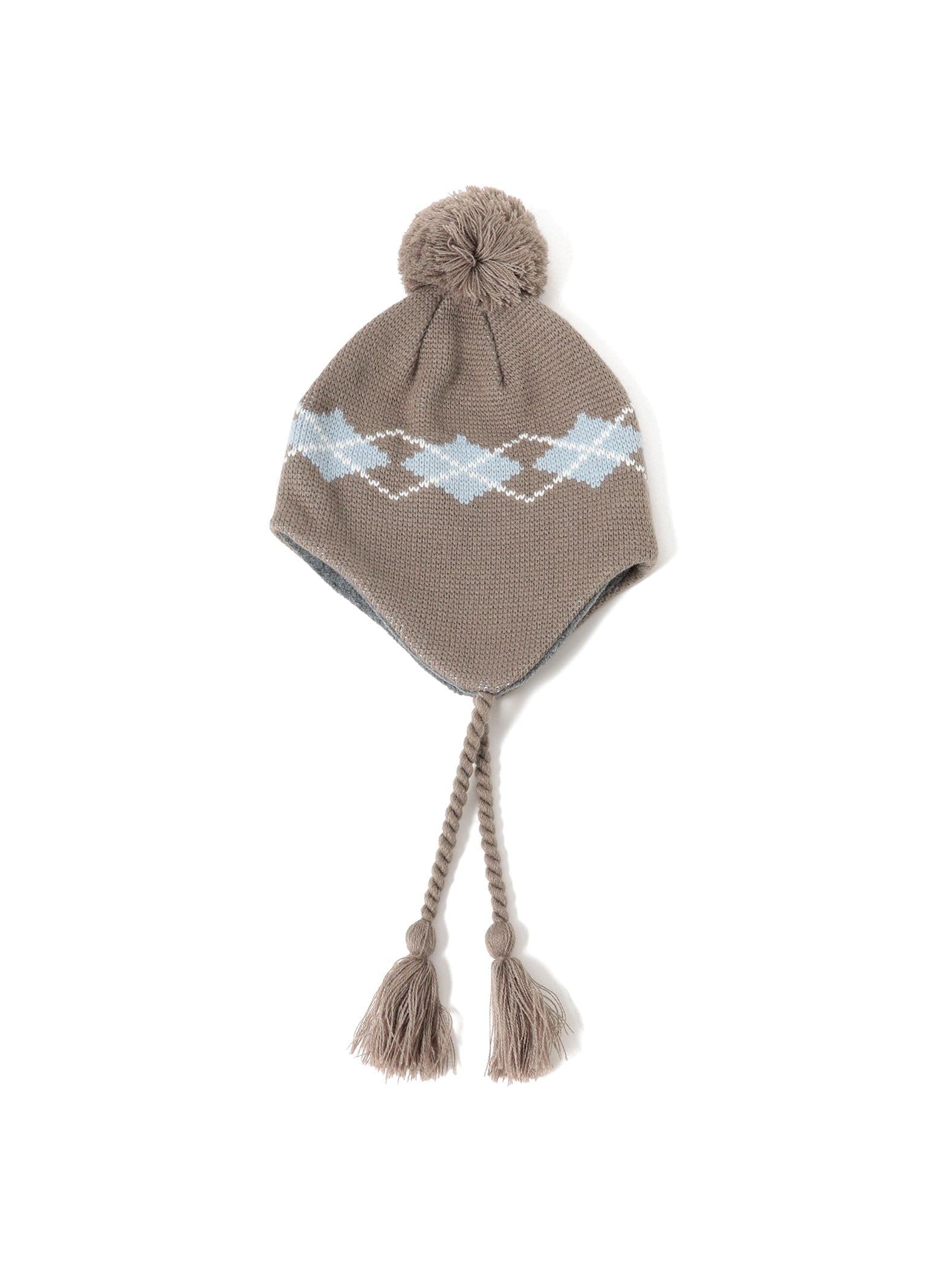 

В:MING LIFE STORE by BEAMS Мужская вязаная шапка-ушанка с аргайлом, Серая, Свободный размер