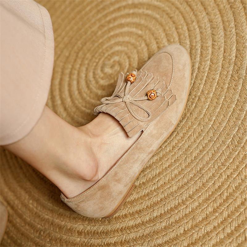 Fashion New Spring Sheep Suede Woman Shoes Round Toe Women Pumps Shoes for Women Low Heel Loafers Fashion Tassel Decorated Casual Shoes