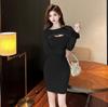 2024 Sexy Red Hollow-Knit Slim Fit Dress for Women - Autumn/Winter