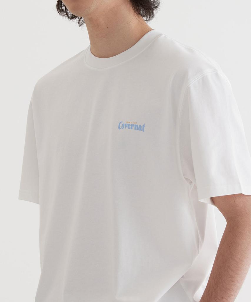 COVERNAT Cool Cotton Surfing Motion Graphic T-Shirt White